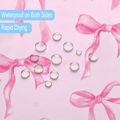 Pink Shower Curtain with Bows Shower Curtain Set, Waterproof Cloth Pink Bow Bathtub Shower Curtains with Hooks, Cute Bow Bathroom Decor Coquette Bath Curtains Girly Shower Decoration for Women 72x72"