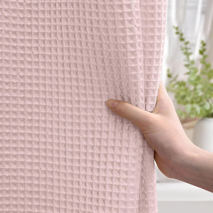 Waffle Weave Shower Curtain - Blush Pink Cotton Fabric Texture Heavyweight Shower Curtain for Bathroom,Washable,72Wx72L