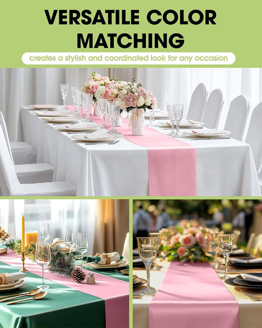 Pureegg Light Pink Plastic Table Runners - 10 Pack, 14'' x 108'', Water Resistant & Disposable Centerpiece Decorations for Table Cloth, Wedding, Birthday, Holiday, Baby Shower, Party, Home Decor