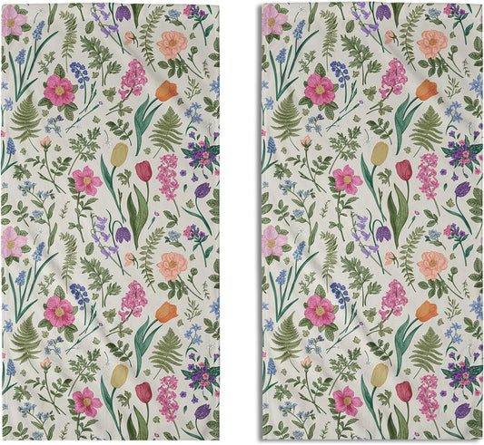 Spring Floral Hand Towels for Bathroom Set of 2 Pink Flowers Sage Green Leaves Vintage Botanical Print Seasonal Decorative Handtowels Soft Absorbent Bath Towel for Home Guest Room Hotel Gym Spa