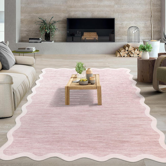 GarveeHome Scalloped Living Room Rug 5x7 Area Rug Washable Area Rug for Bedroom Modern Abstract Pink Kids Rug Non Slip Throw Rugs Soft Low Pile Stain Resistant Carpet for Dining Room 5'x7' Pink
