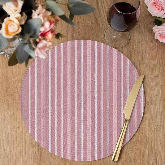 Round 13'' Placemats Set of 6, Pink Striped HeatResistant Polypropylene Placemats, Farmhouse Stripes Modern Vintage Washable Woven Braided Place Mats for Dining Table, Non Slip Kitchen Table Decor