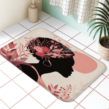 Floral Silhouette Quick Dry Bath Mat, Elegant Peach Flowers Artistic Non Slip Shower Mat, Spring Decorative Flannel Washable Bath Rugs for Bathroom Toilet Restroom 20x32 Inch