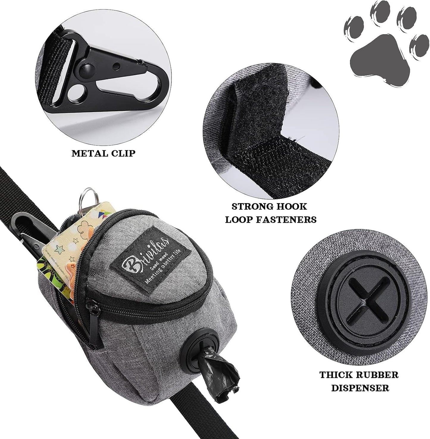 Talltalk 2 Pieces Dog Treat Pouch Pet Dog Poop Holder Dispenser Outdoor Carrier Waste Zipper Pouch with Metal Button for Most Leash(Pink,Grey)