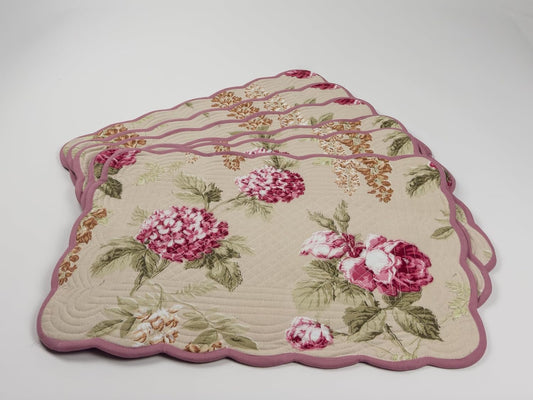 Blush Cream - Bloom Collection Luxury Handcrafted Placemats (Reversible) Cotton Quilted Fabric Machine Washable – Set of 6 – Elegant Home Decor – 14 x 19 inches