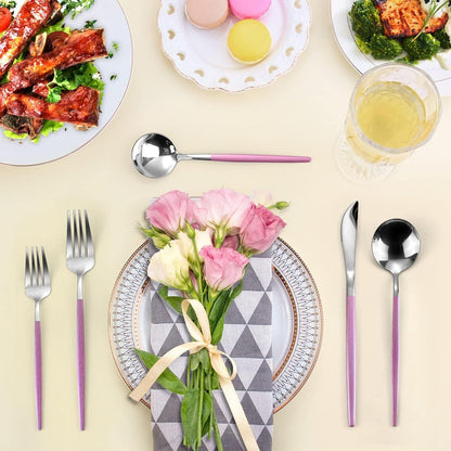 20-Piece Silverware Set With Pink Handle,LAZAHOME Stainless Steel Cutlery Set Service for 4,Kitchen Utensils Set Included Knife Spoon and Fork Set- Mirror Polished & Dishwasher Safe