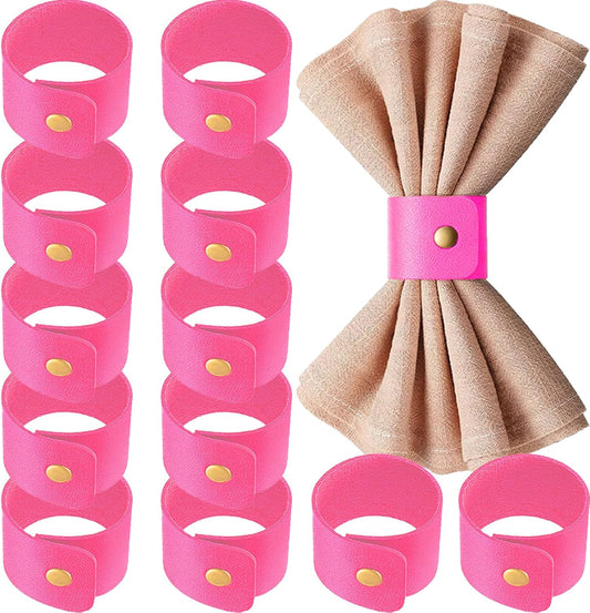12 Pcs Leather Napkin Rings Vintage Buckle Napkin Holder for Table Decor, Wedding, Fall Dinner Party Thanksgiving Day Table Ornaments Classic Leather Party Decoration (Pink, Standard)
