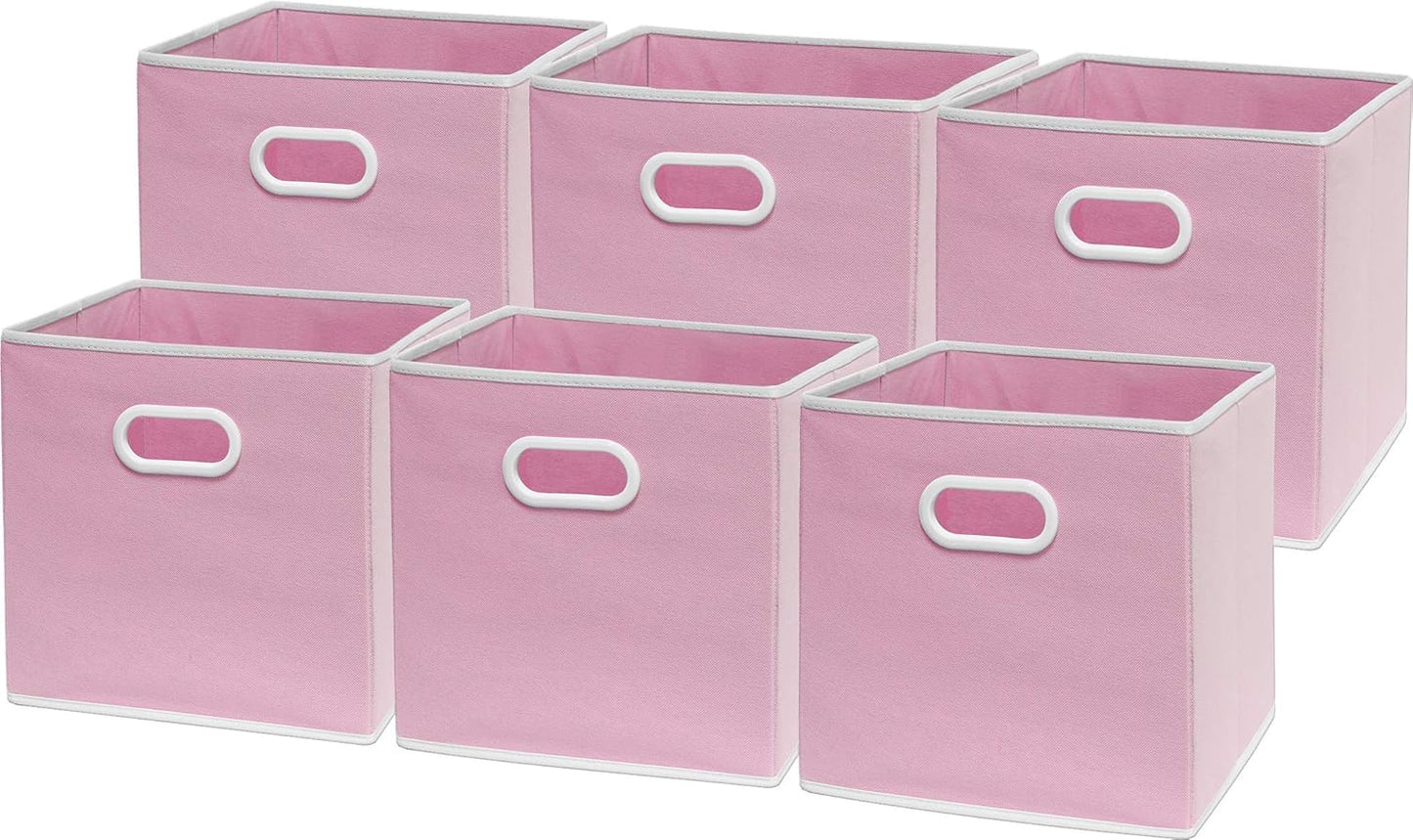 Simple Houseware Foldable Cube Storage Bins with Handles, 11-Inch, Pink, 6-Pack, Fabric Cubes Organizer for Closet or Shelves