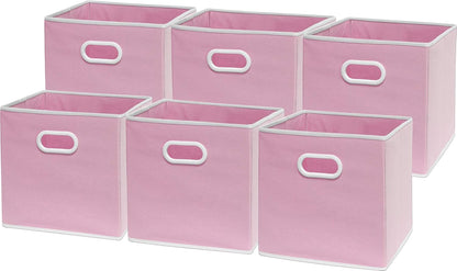 Simple Houseware Foldable Cube Storage Bins with Handles, 11-Inch, Pink, 6-Pack, Fabric Cubes Organizer for Closet or Shelves