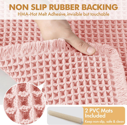 MIULEE Set of 2 Waffle Bathroom Rugs, Boho Bath Rugs Non Slip Washable, Super Absorbent Bath Mats, Ultra Soft Rubber Backed Shower Mats for Bathroom Floor, Tub and Shower, Pink, 18x30 Inch