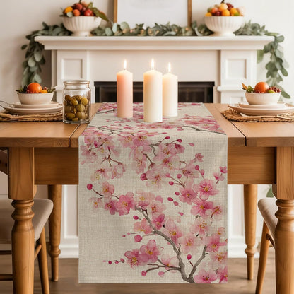 Table Runner 60 Inches Long, Peaches Branches Decorative Table Runner for Party Wedding Home Decor, Farmhouse Spring Botanical Pink Flowers Dresser Scarves for Bedroom Kitchen Tables Decor 13x60 Inch