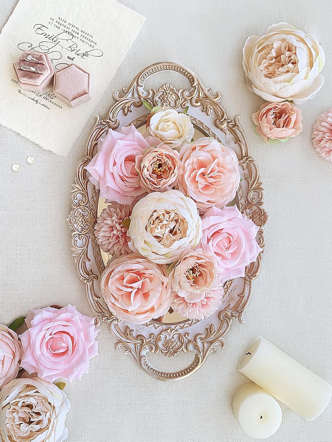 FACINOC Peonies Artificial Flowers Pink Silk Roses Bulk for DIY Wedding Bouquet Bridal Shower Decorations Fake Floral Arrangements Party Table Centerpieces Home Decor Indoor Blush Peach Box 20pcs