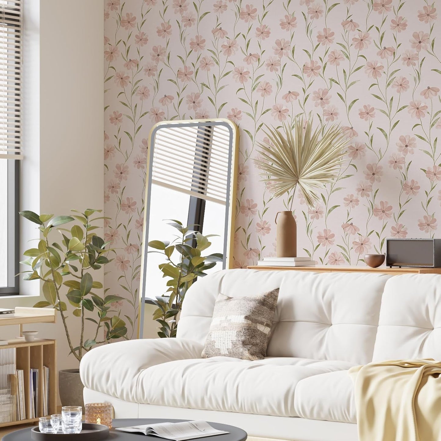 JiffDiff Floral Wallpaper Peel and Stick Pink Daisy Wall Paper Summer Flowers Nursey Room Self Adhesive Contact Paper Stick on Wall Decor for Bedroom Cabinets Bathroom(118" X 17.3", Pink Floral)