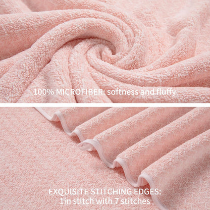Ultra Soft Bath Towel Set,12 Piece (4 Bath Towels,4 Hand Towels,4 Washcloths) Family Bathroom Towel Set with Hanging Loops,Quick Dry Extra Absorbent Fluffy Shower Towel for Bathroom,Hotel,Spa-Pink
