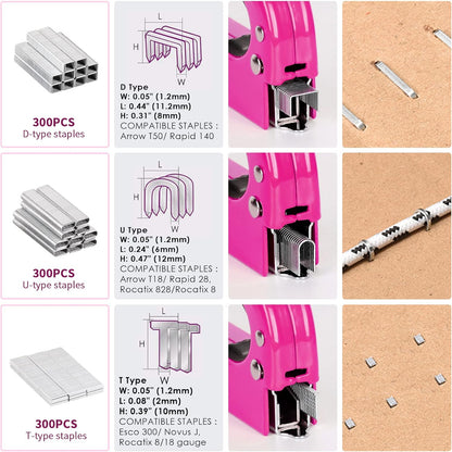 33Pcs Pink Staple Gun Tool Set, 3 in 1 Upholstery Staple Gun for Wood Heavy Duty and 900 Staples, Perfect for DIY Decoration, Crafts, Carpentry, Arts, Pink Tool Kit for Women