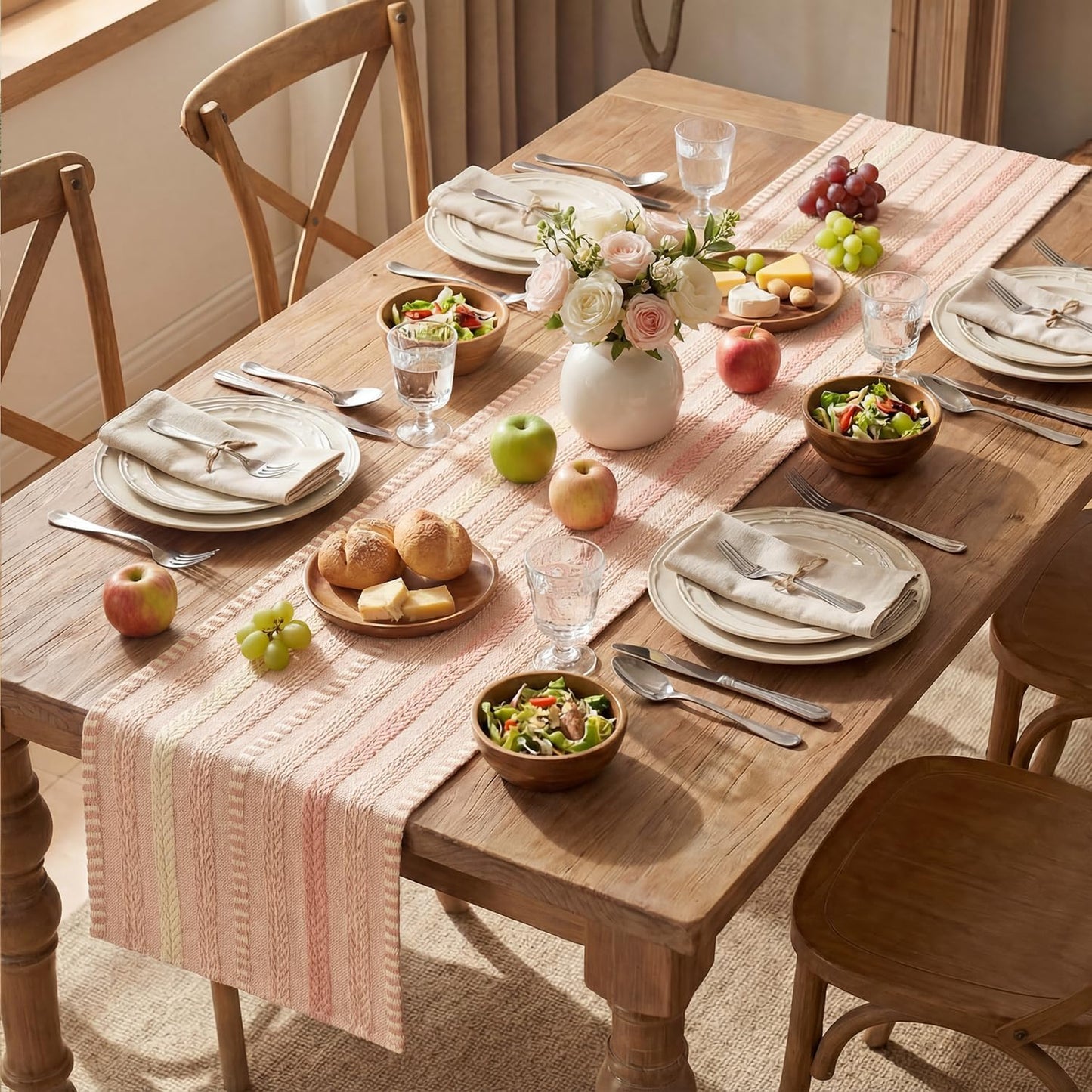 Artoid Mode Pink Farmhouse Woven Table Runner, Seasonal Holiday Rustic Kitchen Dining Table Decoration for Home Party Decor 12x72 Inch
