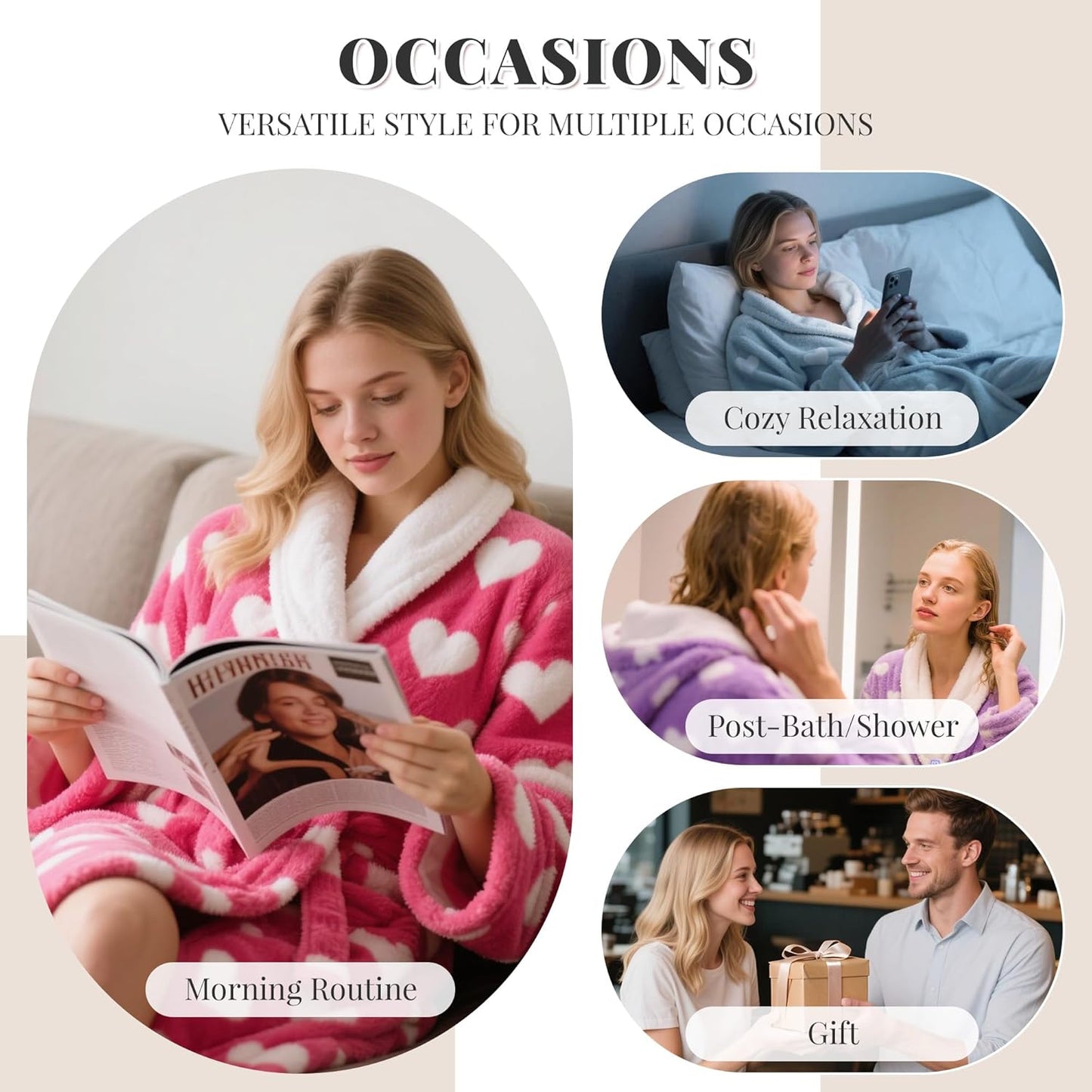 HEARTNICE Womens Flannel Hooded Robes, Soft Warm Long Printed Fluffy Women Bathrobe with Pockets for Shower House Loungewear