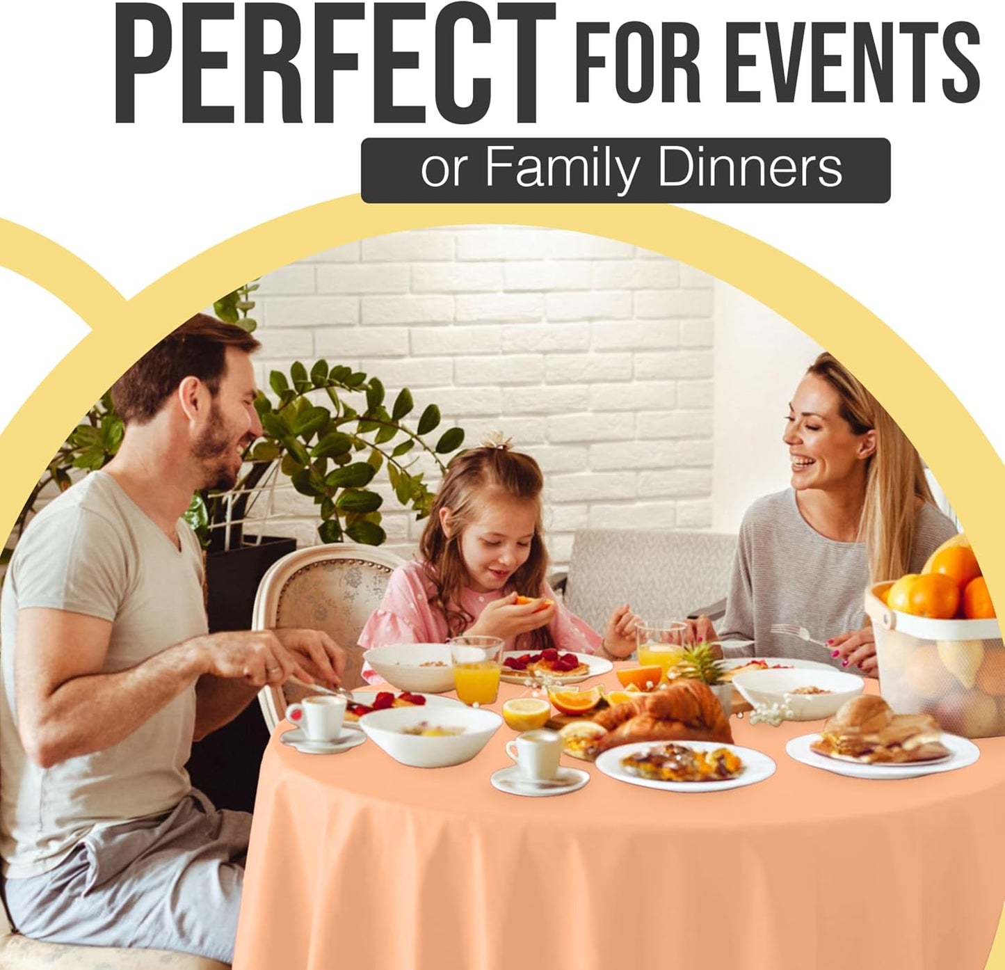 Exquisite 66% Thicker Premium Peach Round Tablecloth 0.5 Mil 6 Pack Plastic Table Cloth Disposable 84 Inch Round Plastic Tablecloth Won't Tear Easily Like Cheap Thin Brands