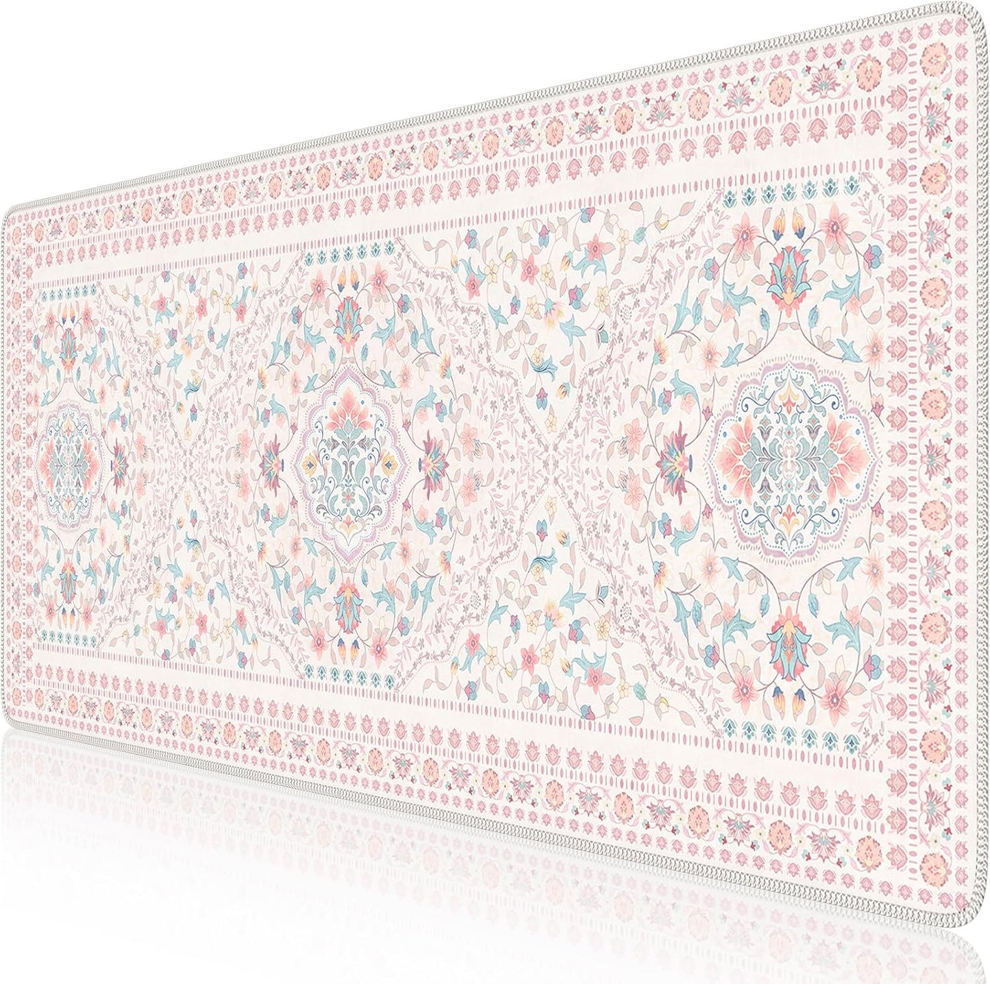 HAOCOO Pink Desk Mat, Non-Slip Office Table Mat, Aesthetic Mouse Pad with Stitched Edge, 35.4" x 15.7" Long Mouse Pad, Waterproof Dorm Desk Mat for Writing, Drawing