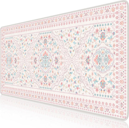 HAOCOO Pink Desk Mat, Non-Slip Office Table Mat, Aesthetic Mouse Pad with Stitched Edge, 35.4" x 15.7" Long Mouse Pad, Waterproof Dorm Desk Mat for Writing, Drawing