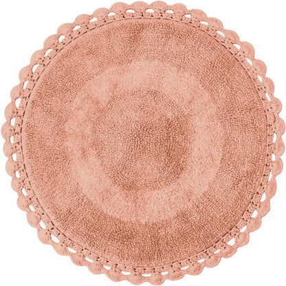 BIEN BEAU Unique Round Boho Bath Mat with Crochet Contour - 100% Cotton Boho Bathroom Rugs -Reversible - Decorative Non-Slip Bohemian Rug for Bath and Bedroom - Cute Decor - Blush Pink 30"