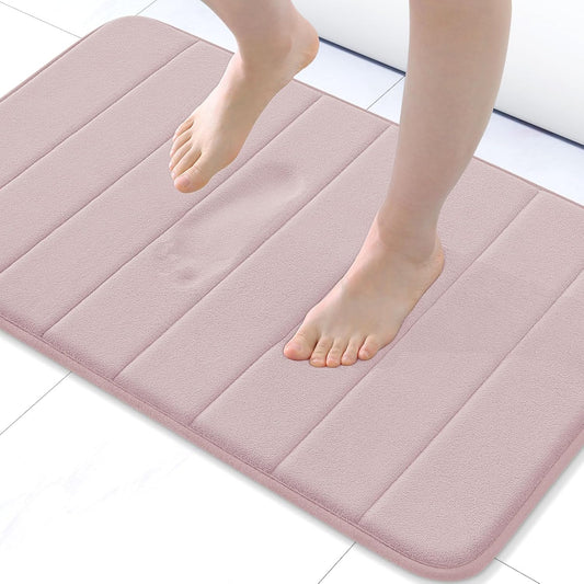 Buganda Memory Foam Bath Mat, 24" x 16", Ultra Soft and Non-Slip Bathroom Rugs, Water Absorbent and Machine Washable Bath Rug for Bathroom, Shower, and Tub, Peach