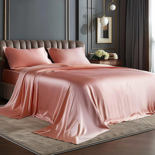 BEDELITE Satin Sheets Twin Size Bed Set, Luxury Soft Rose Pink Silky Sheets for Hair and Skin, Similar to Silk Bed Sheets Set 3 Pieces with 1 Deep Pocket Fitted Sheet, 1 Flat Sheet, and 1 Pillowcase
