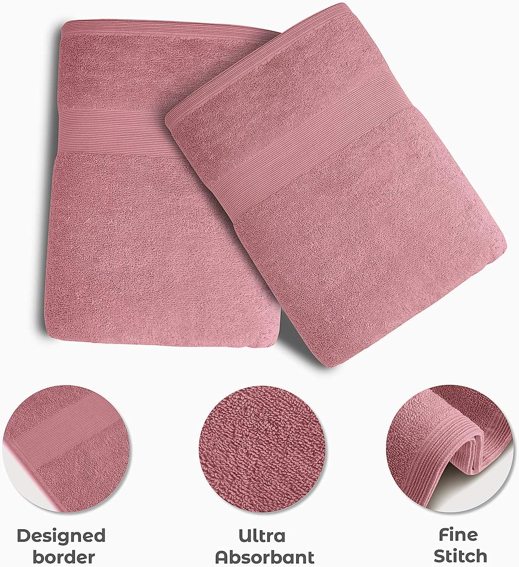 Luxury Bath Towels Set of 4 (27” x 54”) | Towels for Bathroom | Super Soft | Highly Absorbent Towels for Home, Spa, Gym (Pink)