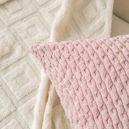 Set of 4 Light Pink Decorative Throw Pillow Covers 24x24 Inch Corduroy Pillow Covers for Bed Couch Sofa Living Room Soft Square Cushion Cases