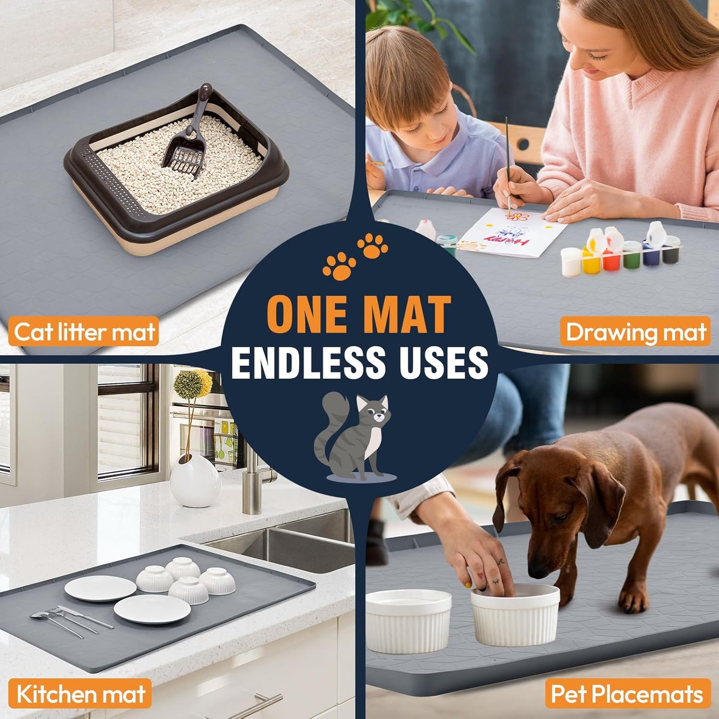 Large Cat Mat for Litter Box, 34"x22" Waterproof Silicone Mat with Litter Trapping, Easy Clean & Non-Slip Floor Pad for Indoor Cats, Pink