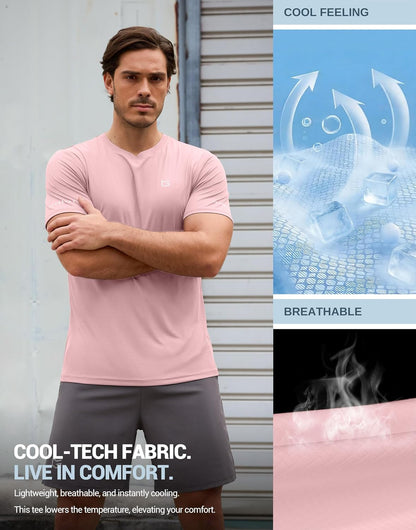 Men's Workout Breathable Grid T-Shirts Dry Fit UPF 50+ Sun Shirts Lightweight Cooling Tee for Athletic, Running, Hiking
