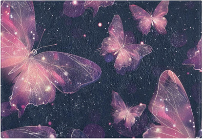 ALAZA Light-Pink Butterfly Starry U Shape Toilet Bath Mat for Bathroom Contour Rug Carpet, Fluffy & Absorbent Fluffy Absorbent & Machine Washable