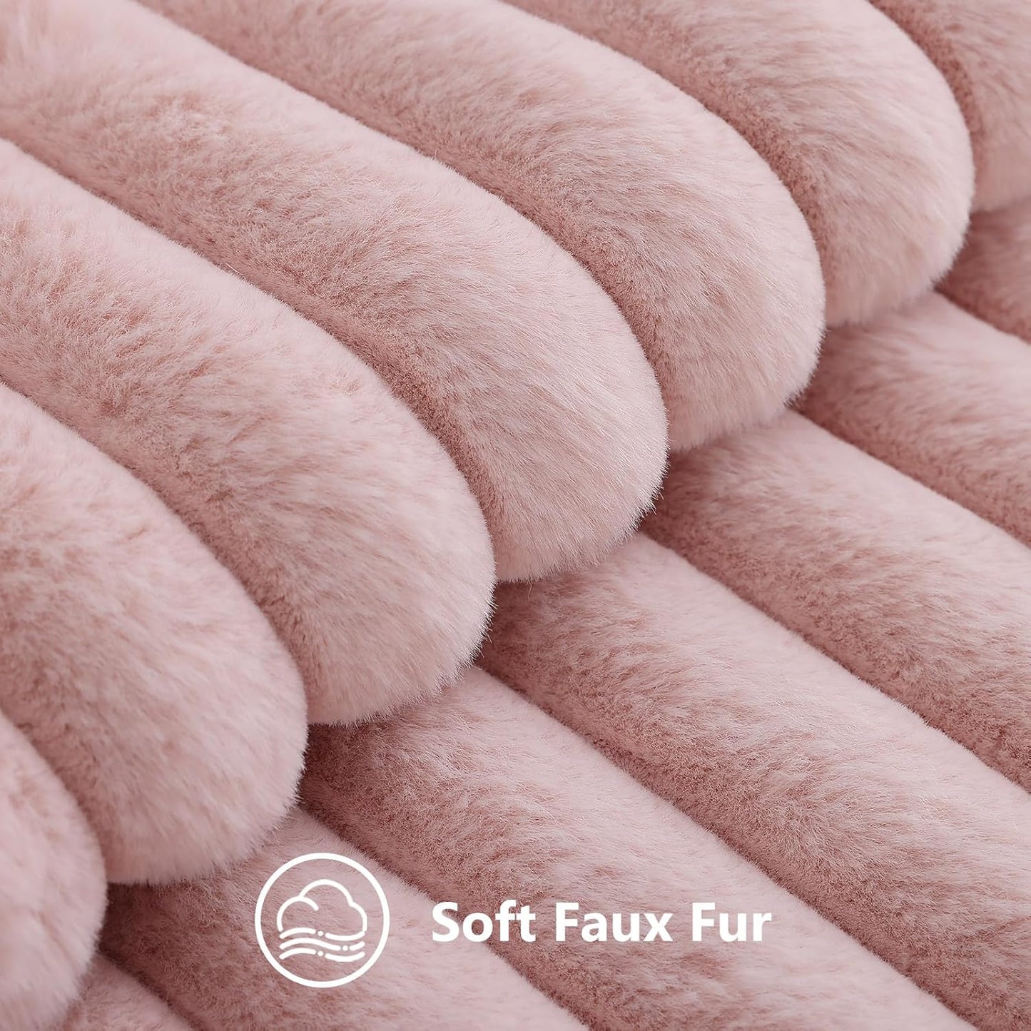 decorUhome Summer Cozy Faux Fur Throw Pillow Covers 18x18 Set of 2 Decorative Soft Plush Striped Modern Farmhouse Boho Couch Pillow Cases with Velvet Back for Sofa Bed Living Room, Pink
