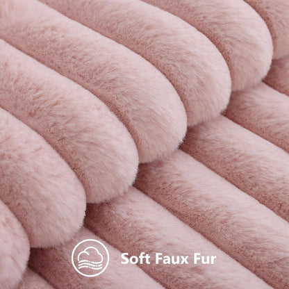 decorUhome Summer Cozy Faux Fur Throw Pillow Covers 18x18 Set of 2 Decorative Soft Plush Striped Modern Farmhouse Boho Couch Pillow Cases with Velvet Back for Sofa Bed Living Room, Pink