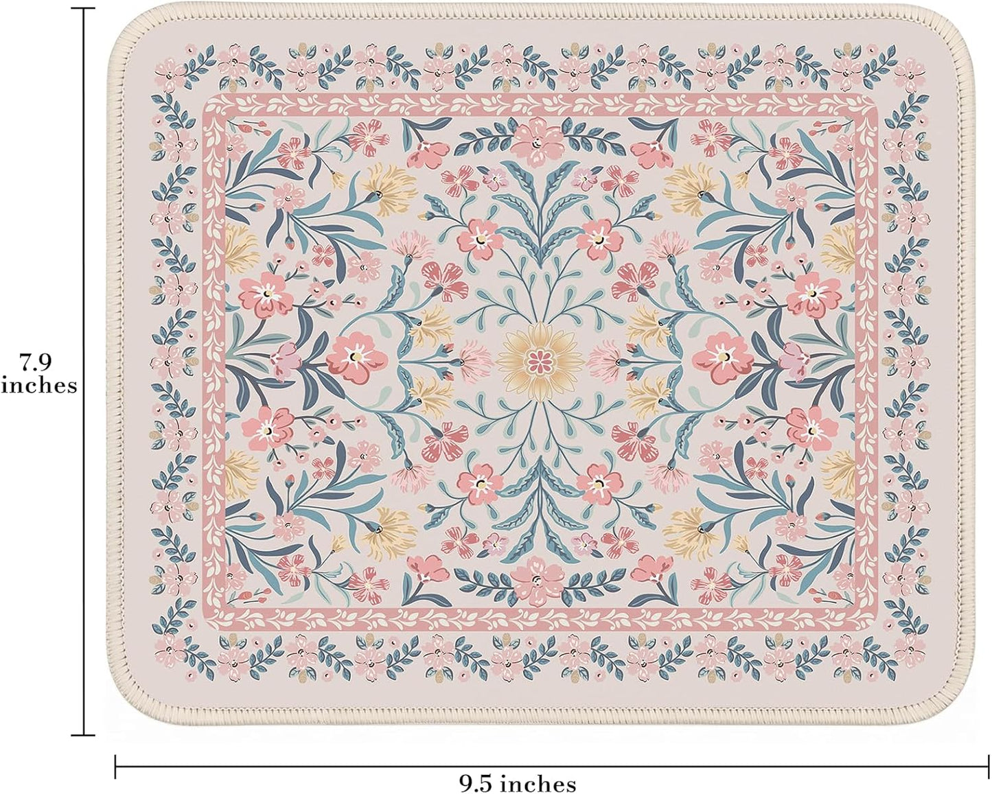 iCasso Aesthetic Small Floral Mouse Pad, Pink Mini Portable Travel Mousepad, Anti-Slip and Comfortable Cloth Mouse Mat 7.9"x9.5" with Stitched Edges for Computer, Laptop, Office, Home(Pink Floral)