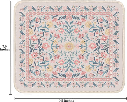 iCasso Aesthetic Small Floral Mouse Pad, Pink Mini Portable Travel Mousepad, Anti-Slip and Comfortable Cloth Mouse Mat 7.9"x9.5" with Stitched Edges for Computer, Laptop, Office, Home(Pink Floral)