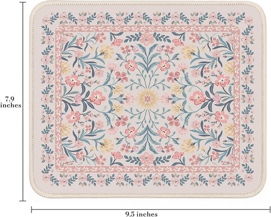 iCasso Aesthetic Small Floral Mouse Pad, Pink Mini Portable Travel Mousepad, Anti-Slip and Comfortable Cloth Mouse Mat 7.9"x9.5" with Stitched Edges for Computer, Laptop, Office, Home(Pink Floral)
