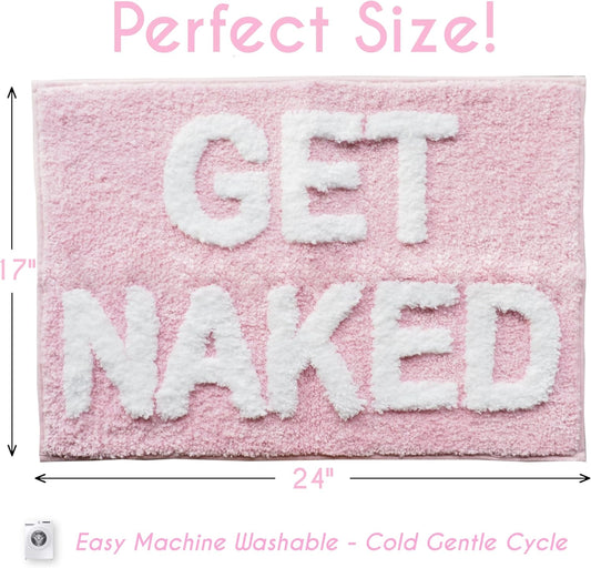 Evovee Get Naked Bath Mat Funny Cute Bathroom Rugs Get Naked Rug Shower Funny Bathroom Decor Fun Cute Bath Mat Non-Slip Washable College Light Pink White 17x24