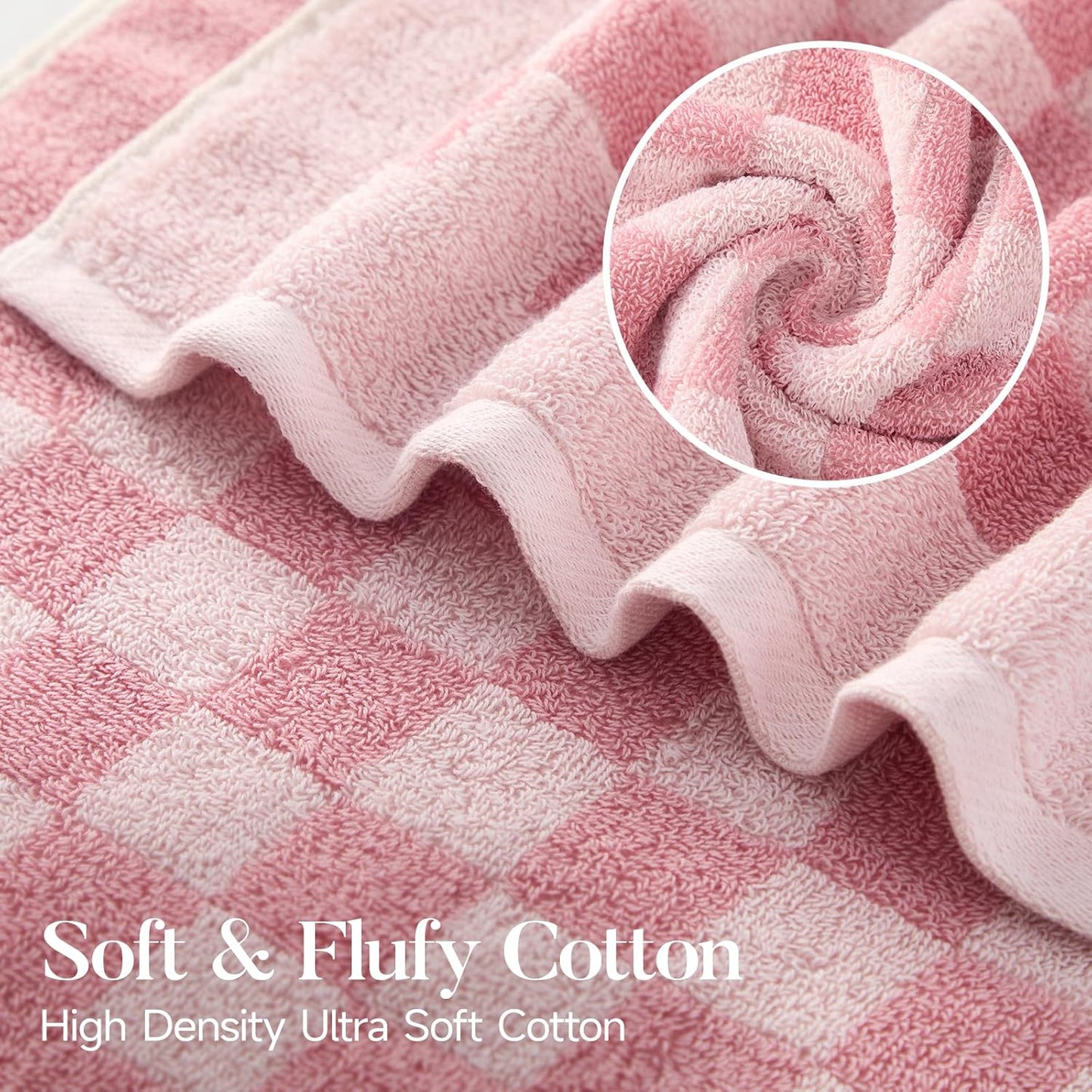 REDKISS 5 Pack Pink Checkered Hand Towel Set - Decorative Hand Towels for Bathroom, 100% Cotton Towel Soft Absorbent, Retro Decorative Bathroom Towel for Kitchen, Gym, and Spa