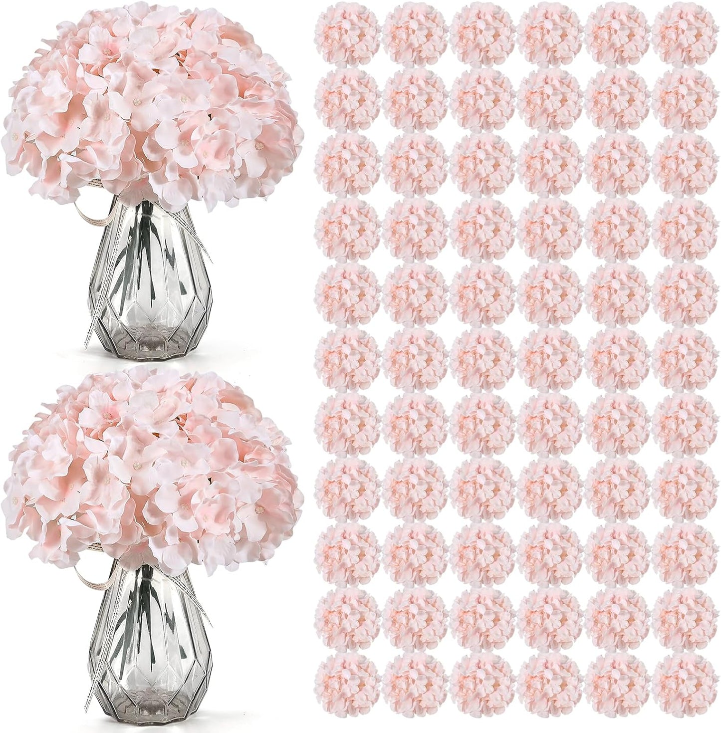 Auihiay 104 pcs Hydrangea Artificial Flowers, Pink Silk Hydrangea Heads with Stems, Hydrangea Flowers for Wedding Centerpiece, Baby Shower, Home Garden Party Decor (Pink)