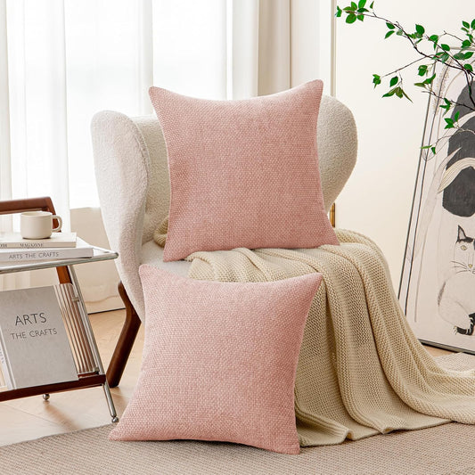 a moment Pink Spring Chenille Throw Pillow Covers 18x18 Inch Pack of 2 Modern Decorative Throw Pillow Covers Farmhouse Cross Covers Home Decor for Sofa Bedroom Living Room