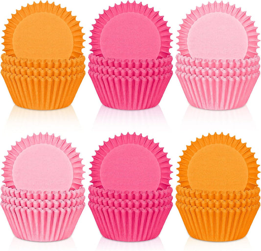 Whaline 300Pcs Orange Pink Cupcake Liners Paper Baking Cups Summer Standard Muffin Cupcake Wrappers for Party Supplies Table Decor