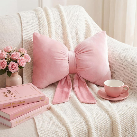 Thyle Large Pink Bow Pillow 18 x 16 Inches Velvet Bownot Throw Pillow Decorative Cute Coquette Bow Cushion Butterfly Decor for Wedding Dorm Bed Aesthetic Anniversary Sofa Couch Car Gift