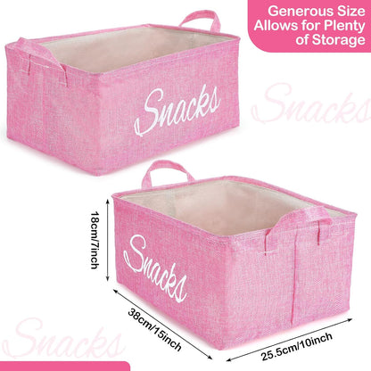 Newtay 17 Pcs Snack Basket Sets, Snack Storage Bin for Pantry Shelves with 16 Pcs 2 Inch Chip Clips, Basket Organizer for Kitchen Home, Chips, Popcorn, Candy, Pretzels (Pink,Burlap)