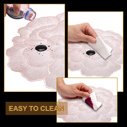 uxcell White Pink Floral Rose Round Placemats Set of 4 for Dinner Tables, Metallic Polyvinyl Pressed Placemats Washable Table Mats for Dinner Table Decor (15" x 15"/38 x 38cm)