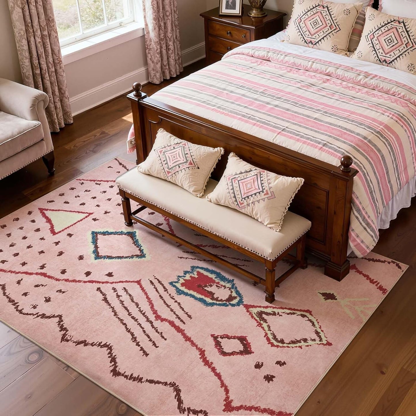 jinchan 5x7 Area Rug Pink Washable Modern Boho Rug Geometric Hot Nerd Floor Rug Soft Low Pile Floor Cover Non Slip Accent Mat Lightweight Cozy Carpet for Living Room Bedroom Dining Room Study Dorm