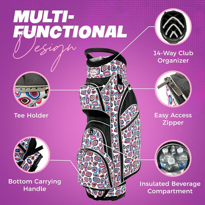 Taboo Fashions Ladies Golf Bag - 14-Way Women’s Golf Cart Bag with Insulated Cooler Pocket, Rain Hood, 7 Zippered Pockets & More - Stylish Golf Accessories for Women
