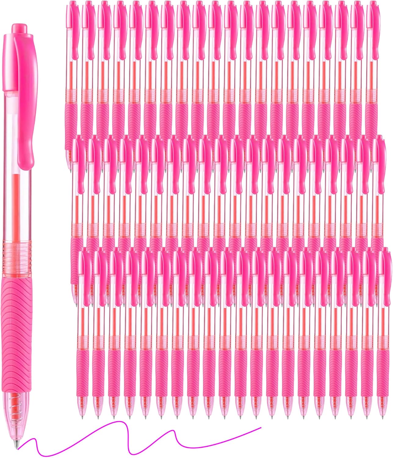 Aozora Pens Bulk 60 Pack Pink Click Pens Retractable Ballpoint Pens Medium Point,Smooth Ink Pen Soft Grip for Journaling School Office Supplies 1.0MM Pink Ink