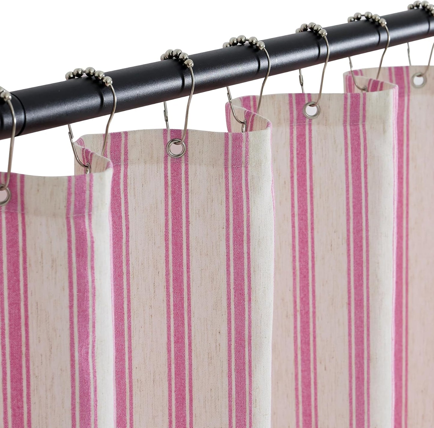 PROCIDA Pink Shower Curtain-Wider Striped, 72x72 Inch Yarn Dyed Linen Blend Cloth Fabric Bathroom Curtain with 12 Metal Hooks, Bath Curtain for Modern Farmhouse Bathrooms