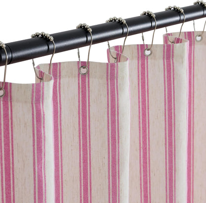 PROCIDA Pink Shower Curtain-Wider Striped, 72x72 Inch Yarn Dyed Linen Blend Cloth Fabric Bathroom Curtain with 12 Metal Hooks, Bath Curtain for Modern Farmhouse Bathrooms